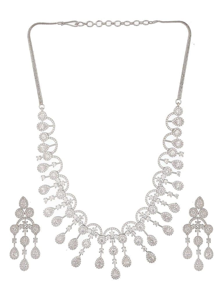 Silver Toned AD Studded Luxe Designer Necklace Jewellery Set view 7