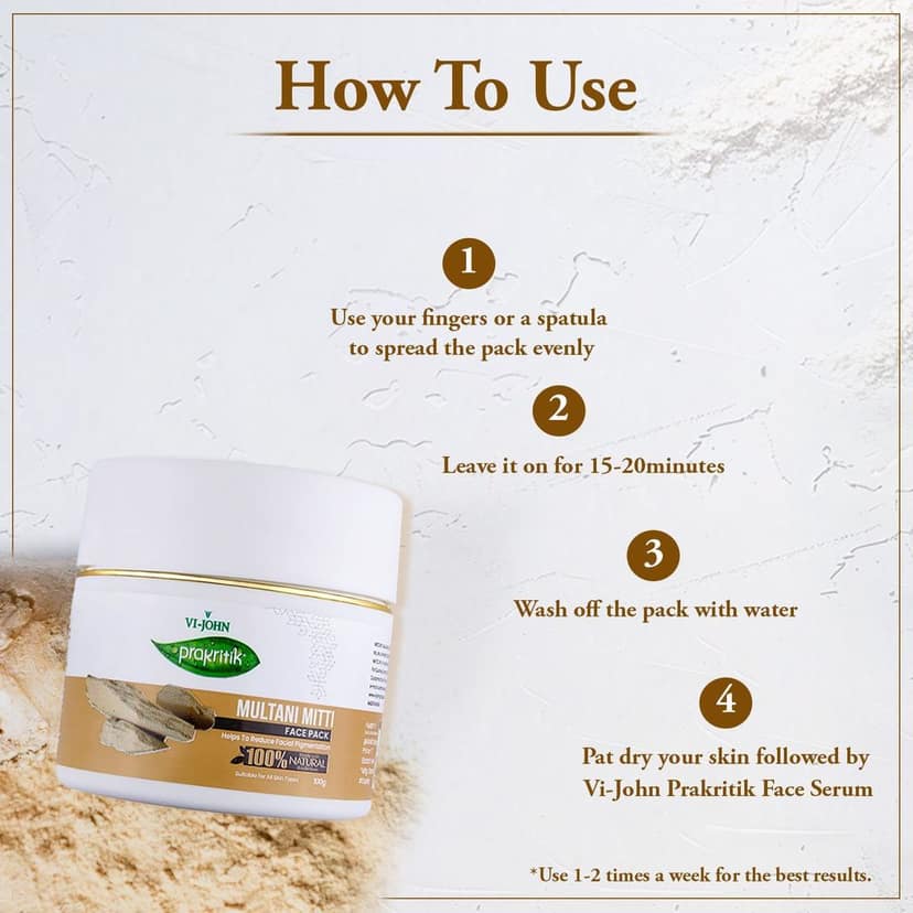 VI-JOHN Prakritik Multani Mitti Facepack for Men & Women | 100gm | Reduce Facial Pigmentation | 100% Natural Bio Actives | Cruelty-free | Paraben Free | Vegan | Dermatologist Approved | All Skin Types view 5
