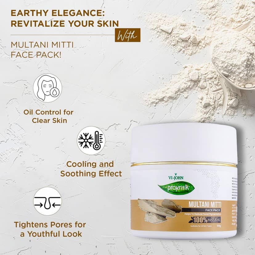 VI-JOHN Prakritik Multani Mitti Facepack for Men & Women | 100gm | Reduce Facial Pigmentation | 100% Natural Bio Actives | Cruelty-free | Paraben Free | Vegan | Dermatologist Approved | All Skin Types view 6