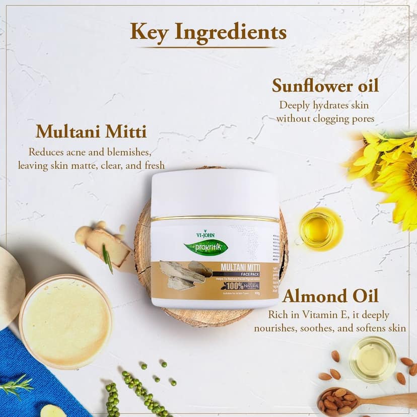 VI-JOHN Prakritik Multani Mitti Facepack for Men & Women | 100gm | Reduce Facial Pigmentation | 100% Natural Bio Actives | Cruelty-free | Paraben Free | Vegan | Dermatologist Approved | All Skin Types view 7