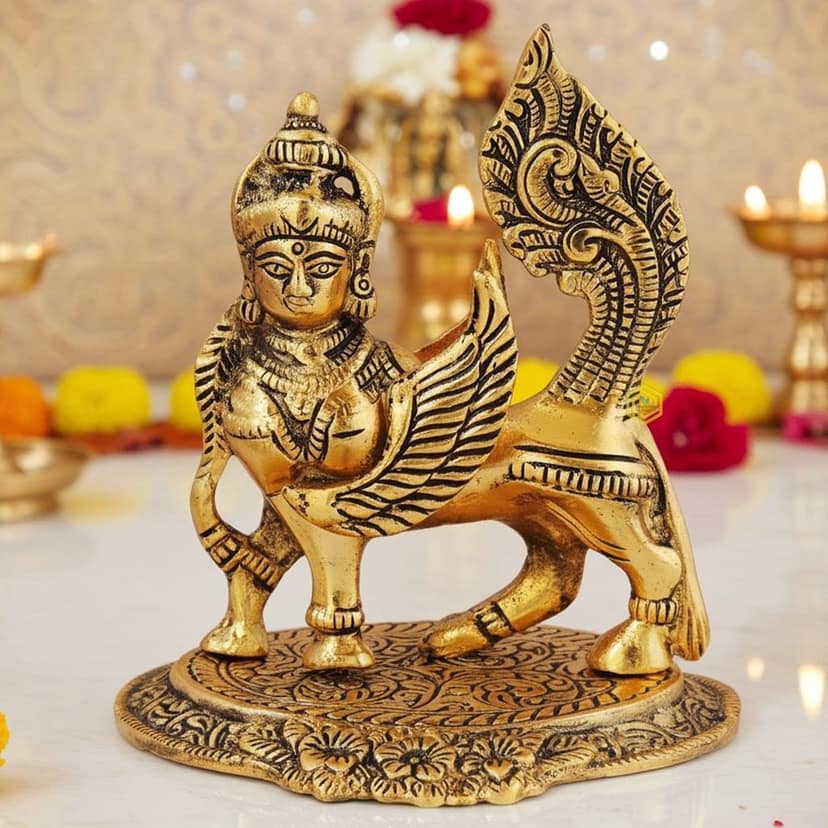 Aluminium Kamdhenu Cow Statue ? Divine Silver Showpiece, Height : 5.5 Inch (ASMAS274 G)