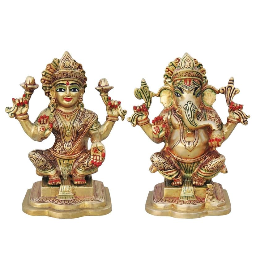 Brass Laxmi Ganesh Pair Showpiece | Religious Diwali Gift Idol, Height : 7.5 Inch (BSMAS1063) view 2