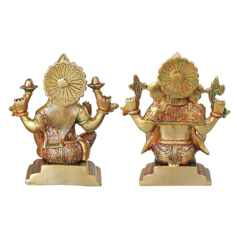 Brass Laxmi Ganesh Pair Showpiece | Religious Diwali Gift Idol, Height : 7.5 Inch (BSMAS1063) view 3