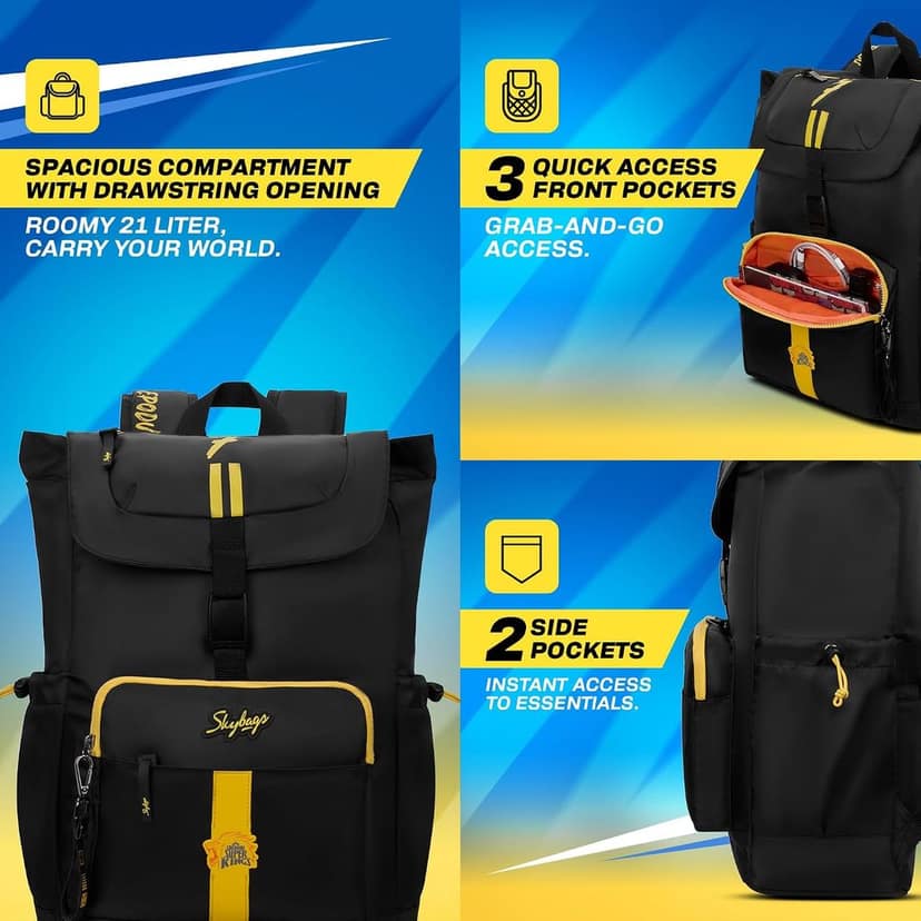Yellove 15.6" Compatible Laptop Backpack 21L | 1 Compartment with Quick-Access Front Pocket & Rain Cover | Tablet Sleeve & Side Pocket | CSK Collage & Travel Backpack for Men & Women view 3