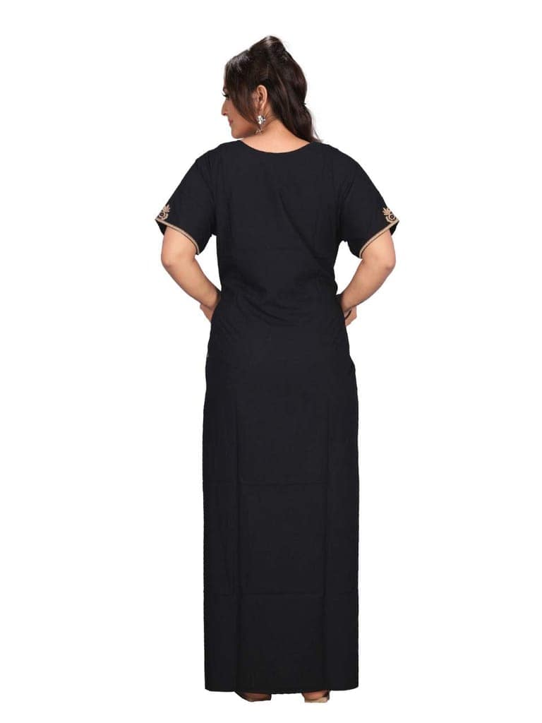 VALENCIA SLEEPWEAR Cream Floral Embroidery Gown Maxi Nightwear Nighty Lizzy Bizzy Soft Fabric Length Night Slip for Women view 4