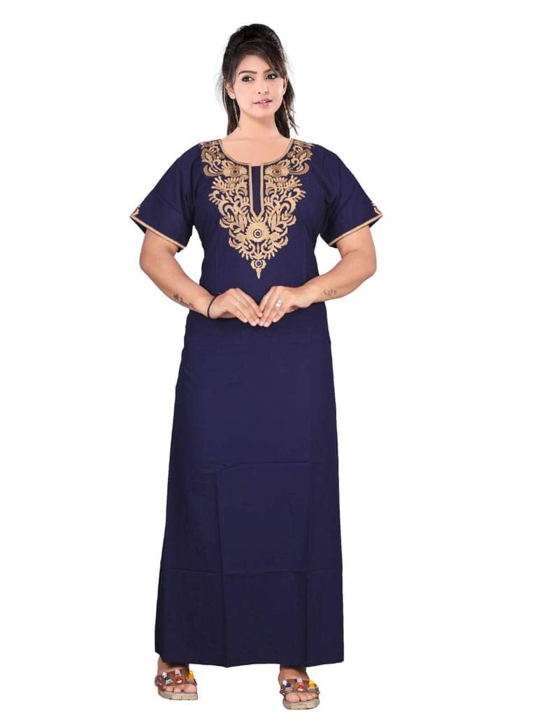 VALENCIA SLEEPWEAR Cream Floral Embroidery Gown Maxi Nightwear Nighty Lizzy Bizzy Soft Fabric Length Night Slip for Women view 6