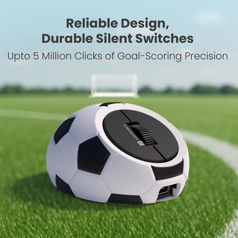 Portronics ToadPlay Football Mini Wireless Bluetooth Mouse with Dual Wireless Connectivity (BT + 2.4 GHz), Rechargeable Battery, Noise-Free Clicking, Multi-Device Pair, Adjust Sensitivity (White)