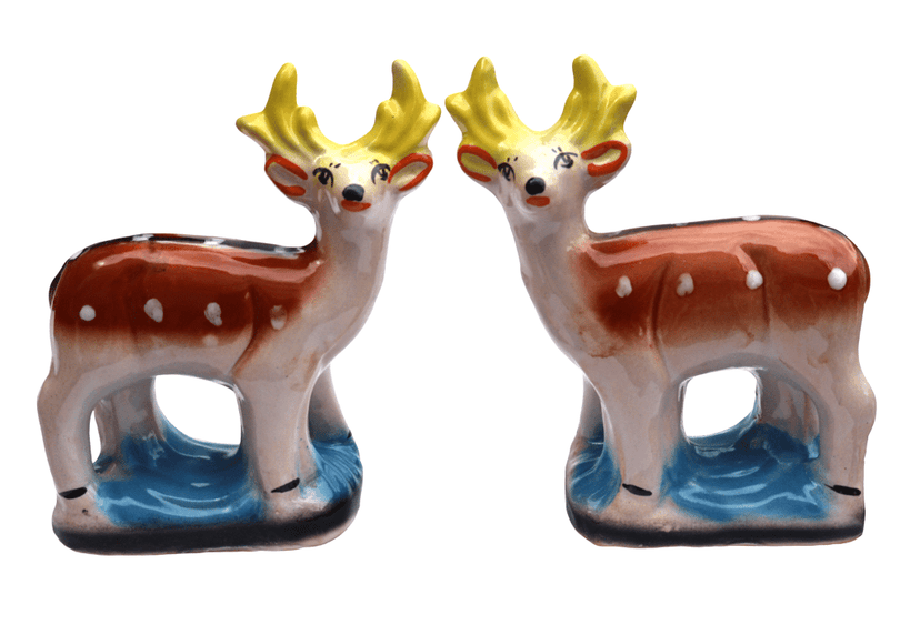 Charming Ceramic Deer Figurines with Yellow Antlers - Set of 2