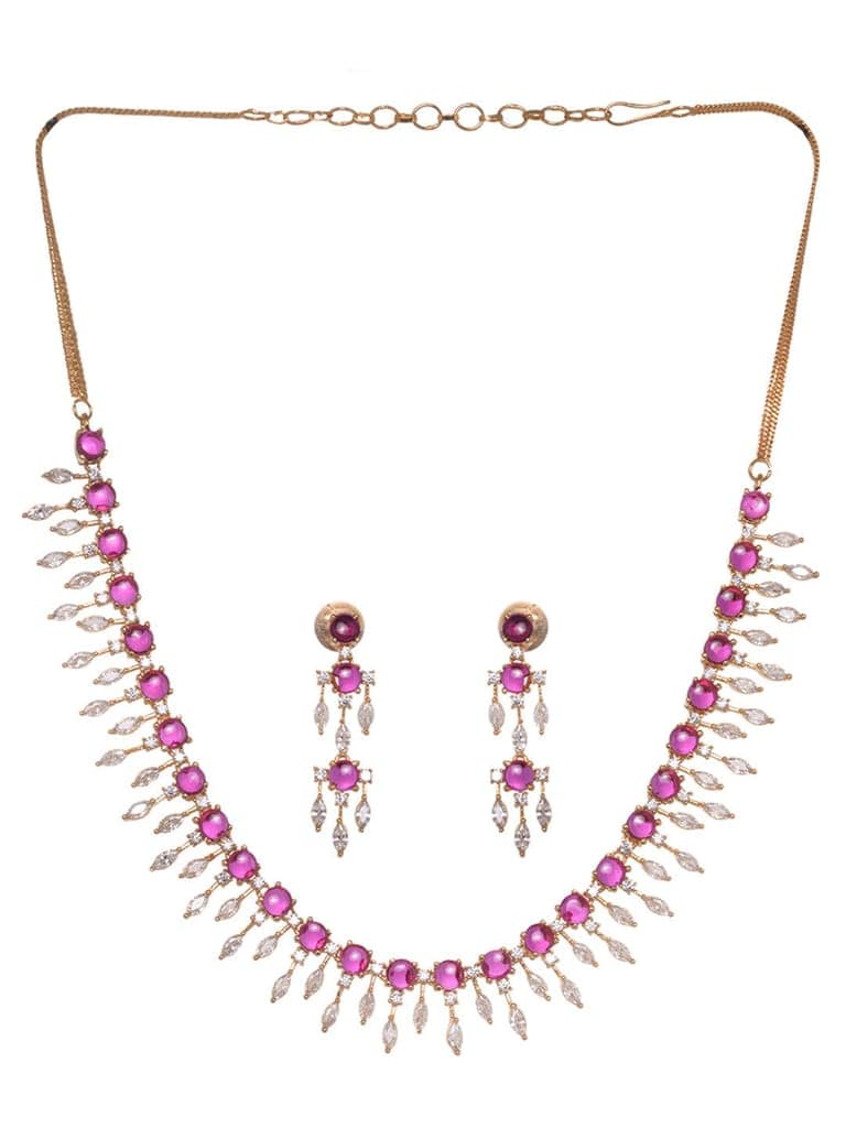 Gold Plated & Pink AD Studded Necklace & Earrings view 5