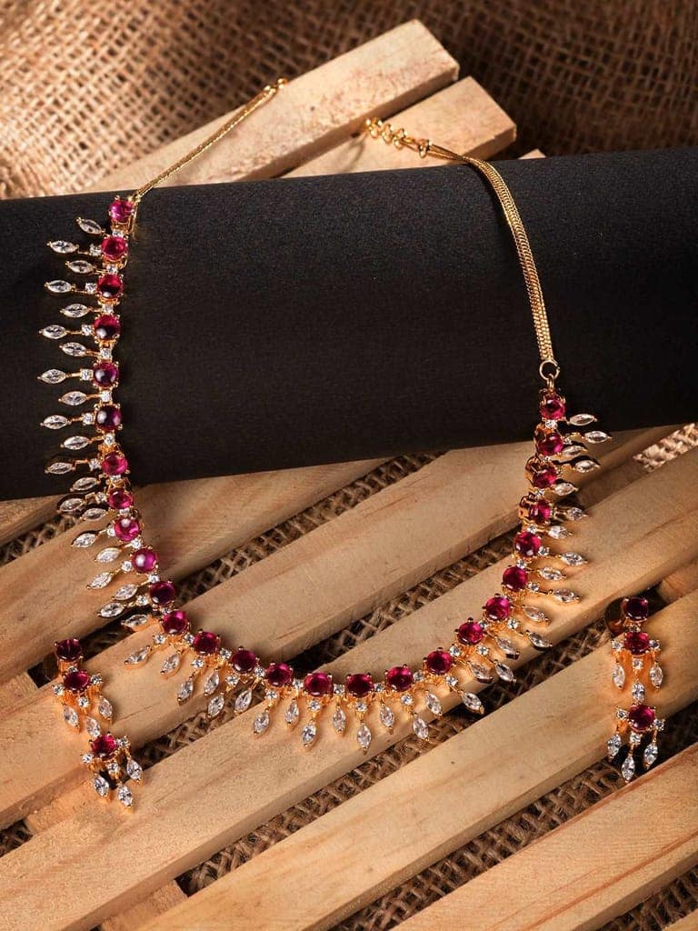 Gold Plated & Pink AD Studded Necklace & Earrings view 8
