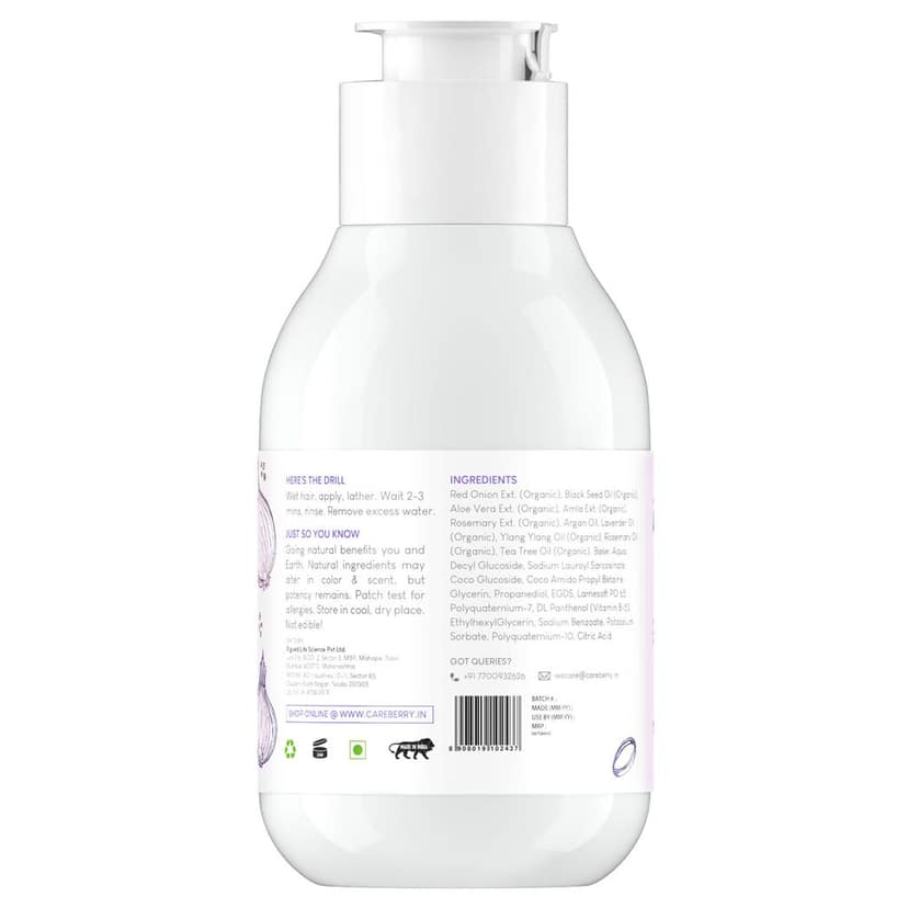 Careberry Red Onion & Black Seed Hair Growth Shampoo | Hair Fall Fighter & Growth Booster | Scalp Stimulator & Root Activator | Sulphate & Paraben Free | All Hair Types | Unisex | 100ML view 4