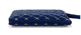 Elegant Blue Velvet Clutch Pouch with Pearl Embellishments view 3