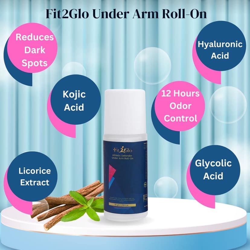 Fit2Glo Athletic Underarm Roll on | Long Lasting Fragrance With Licorice, Hyaluronic Acid, Glycolic acid, kojic acid | Prevents Odour, Reduces Underarm Pigmentation | Deodorant For Women & Men | 50 GM view 4