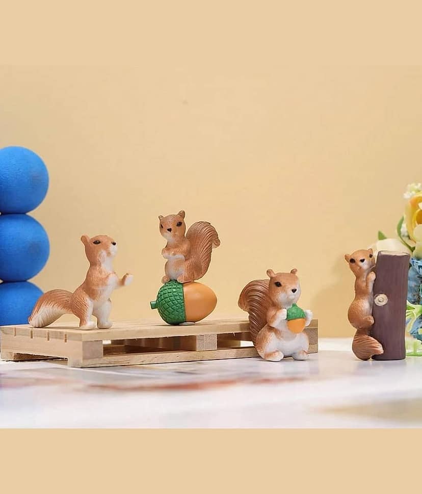 PICKARTME Cute Squirell Miniatures Set of 4 Garden Decoration Home Decor Landscape Miniature