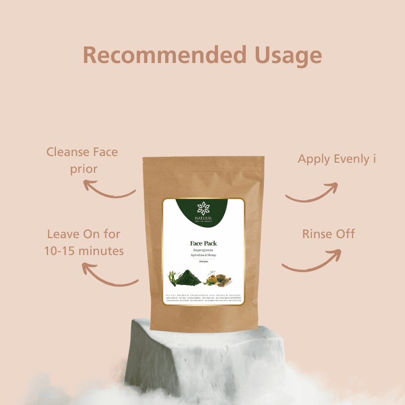 NATUUR - Spirulina & Hemp Supergreens Face Pack - 100g | Natural Anti-Aging Treatment | With Rice, Green Moong Dal, Oatmeal, Neem, Papaya Leaf Powder & Green Clay view 3