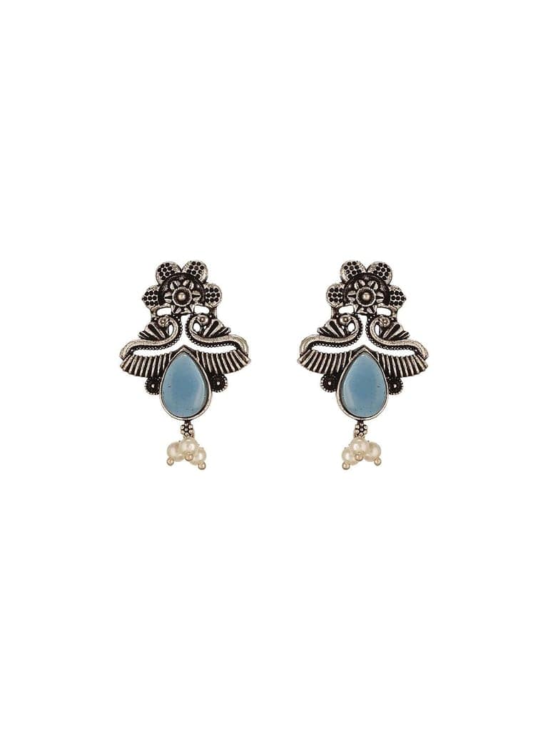 Oxidised Silver Toned Blue & white Stone Studded Statement Tribal Choker Jewellery Set view 7