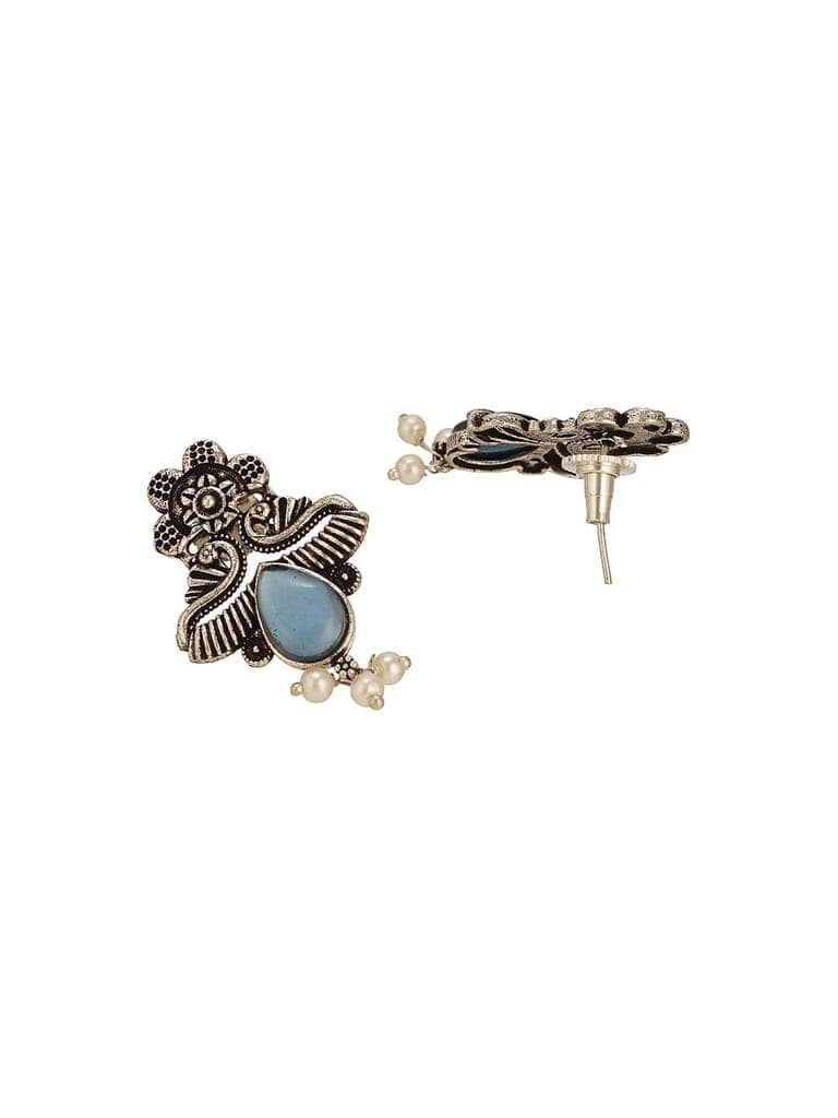 Oxidised Silver Toned Blue & white Stone Studded Statement Tribal Choker Jewellery Set view 9