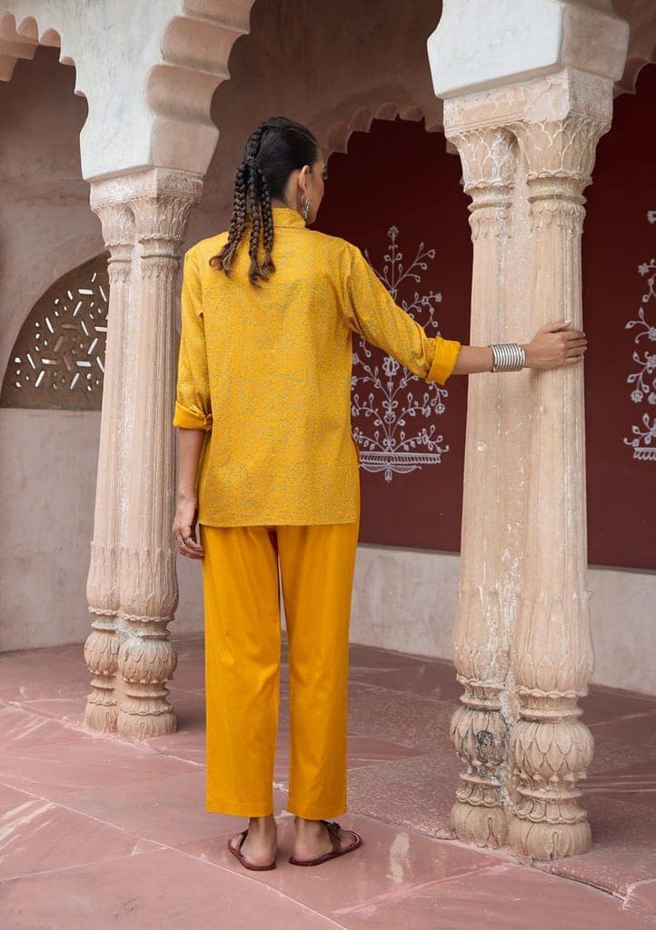 HOC Crafts Glazed Cotton Hand Block Printed with Hand Embroidery Women's 2 PC Co-ord Set - Mustard view 8