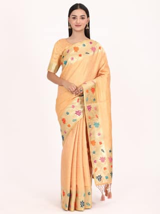 Yavira silk Women's Beige Handwoven Jacquard Saree