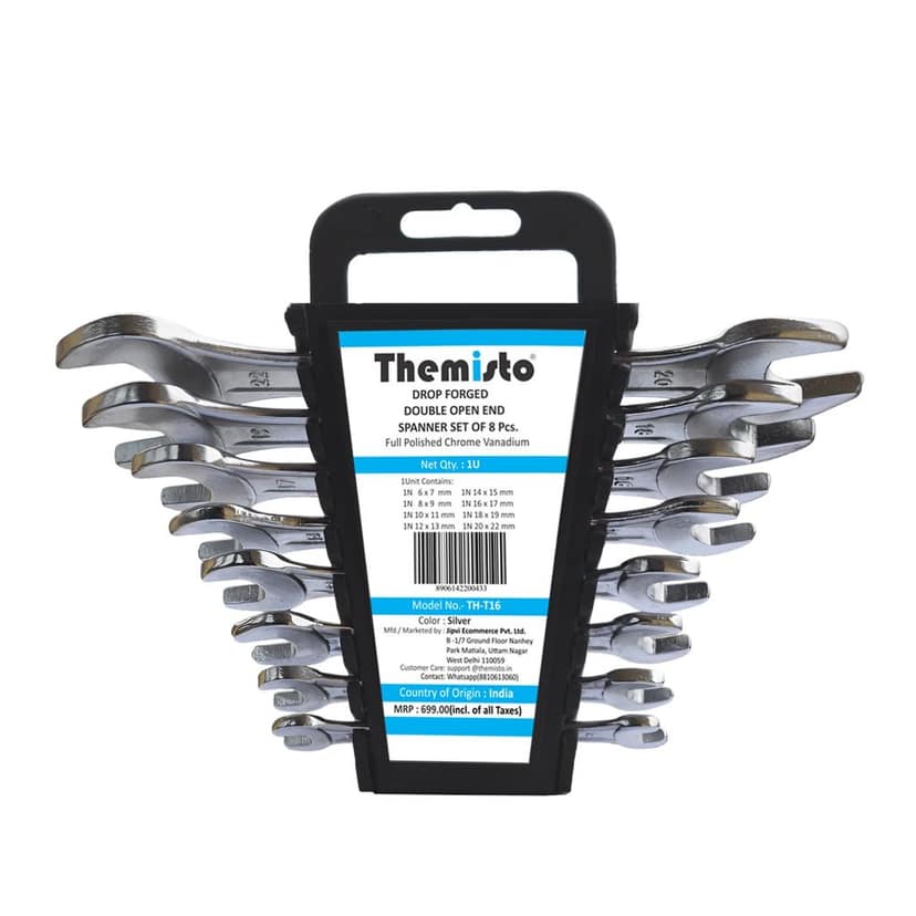 THEMISTO TH-T16 8 Pcs Double Open End Spanner Set | Durable Steel Construction | Chrome-Plated Finish | Rust & Corrosion Resistant | Ideal for Automotive Repairs, Workshop & Home Maintenance