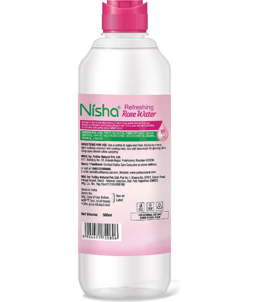 Nisha Refreshing Rose Water for Face 500ml, Rose Water Face Toner for All Skin Types, Makeup Remover Gulab Jal for Face view 2