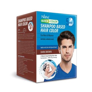 Nisha Quick Hair Color, 5 Minutes Shampoo Hair Colour Dark Brown 200ml, 5 Weeks Long Lasting Hair Colour Shampoo