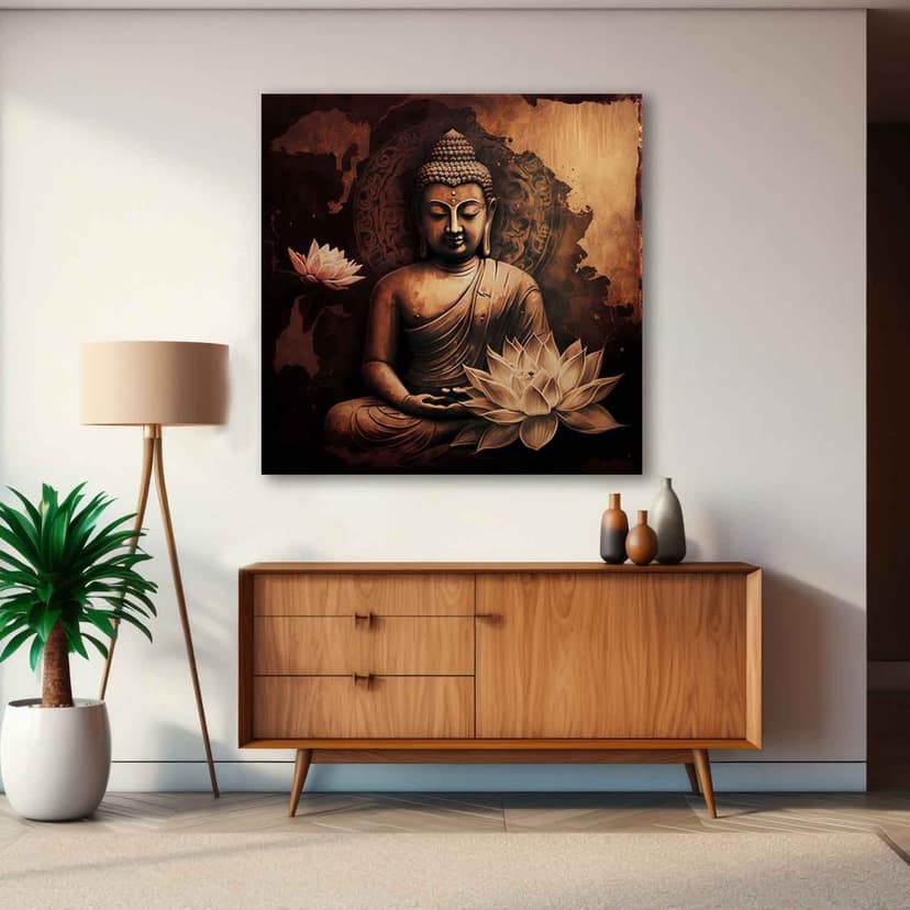 ELEGANT AND DETAILED BUDDHA PAINTING 24in X 24in WITH BLACK FRAME