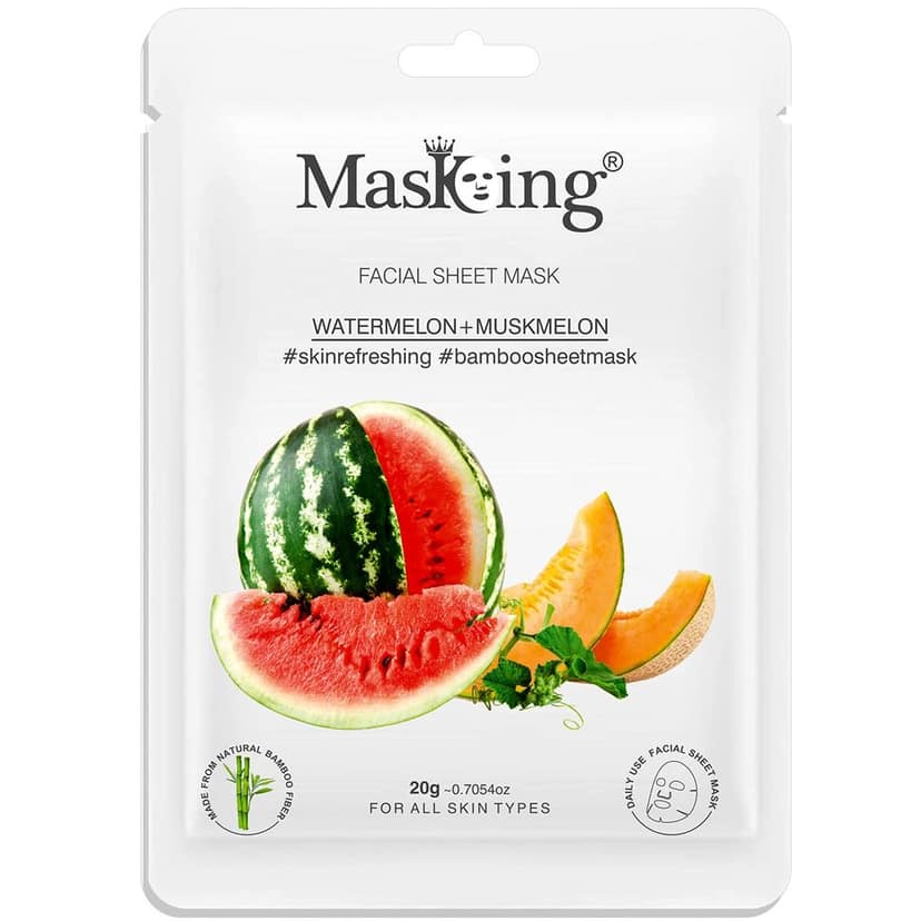 MasKing Bamboo Facial Sheet Mask of Watermelon & Muskmelon for Skin Refreshing Ideal for Women & Men, 20ml each (Pack of 3) view 2