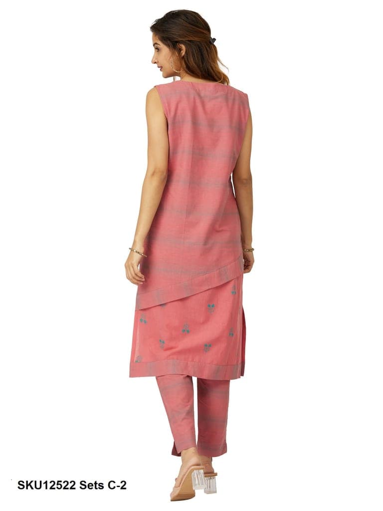 Women's Sleeveless Black & Teal Layered Cotton Kurti with Embroidered Design and Palazzo Set view 3