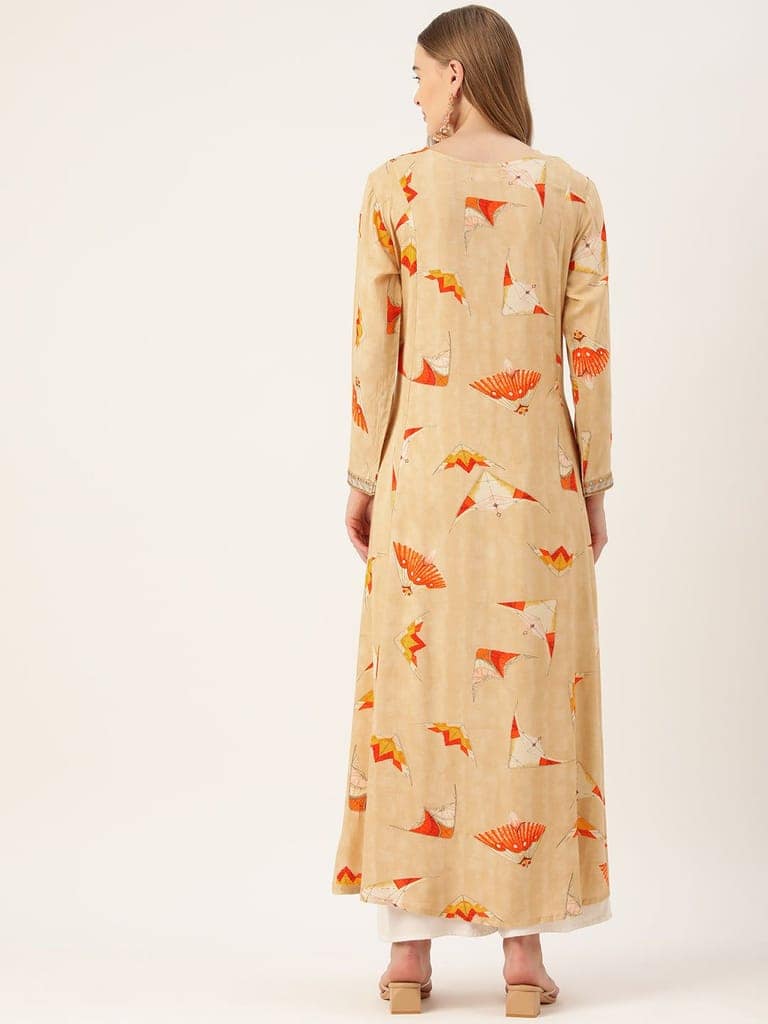 Women Quirky Printed Thread Work Kurta view 3