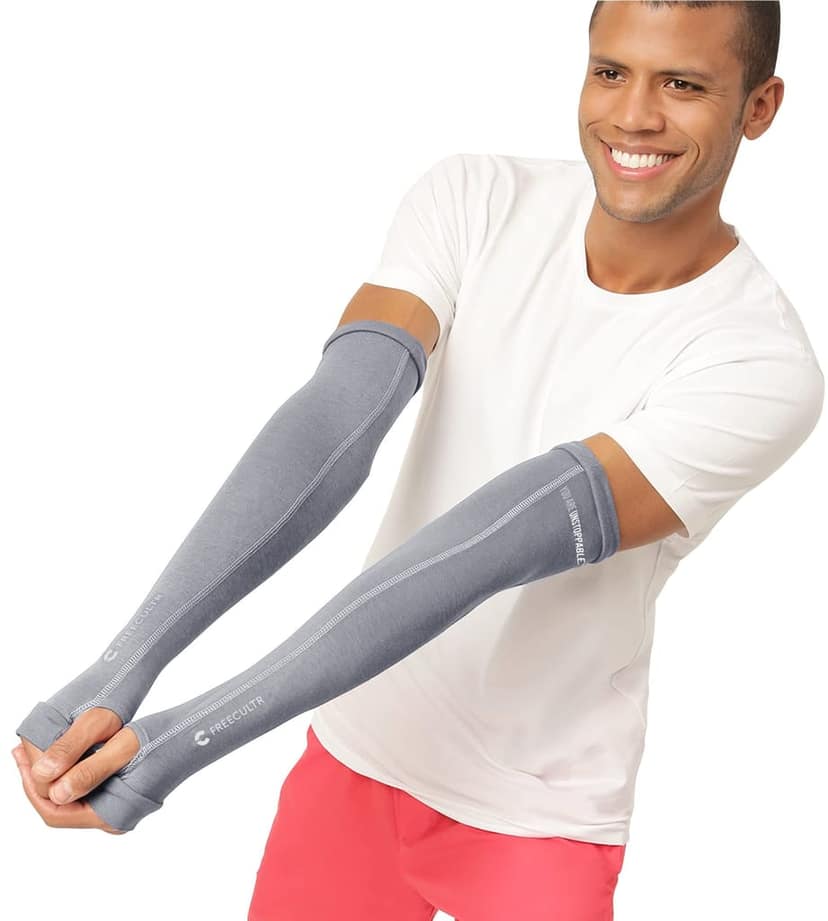 FREECULTR Unisex Breatheable Bamboo Cotton Antibacterial Arm Sleeves with in Built Glove (Charcoal Pack 1) view 2