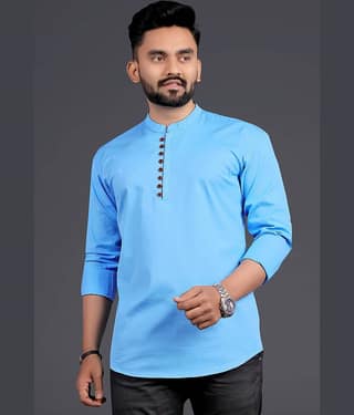 Nofilter Cotton Blend Plain Regular Kurta For Men ( Light Blue )