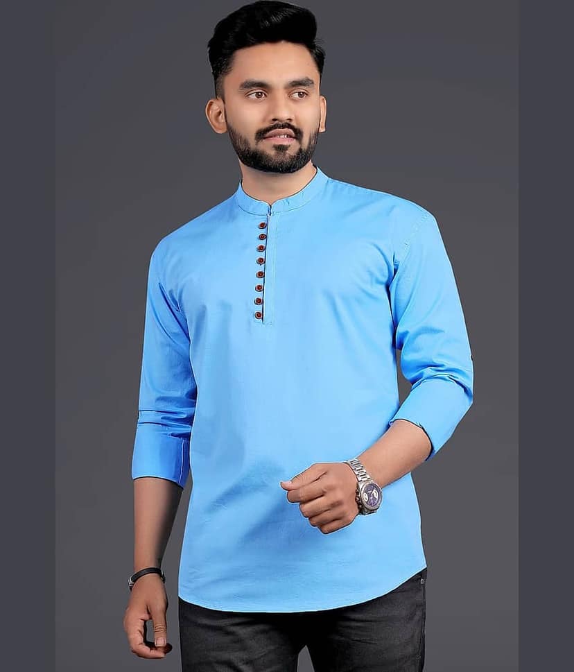 Nofilter Cotton Blend Plain Regular Kurta For Men ( Light Blue )