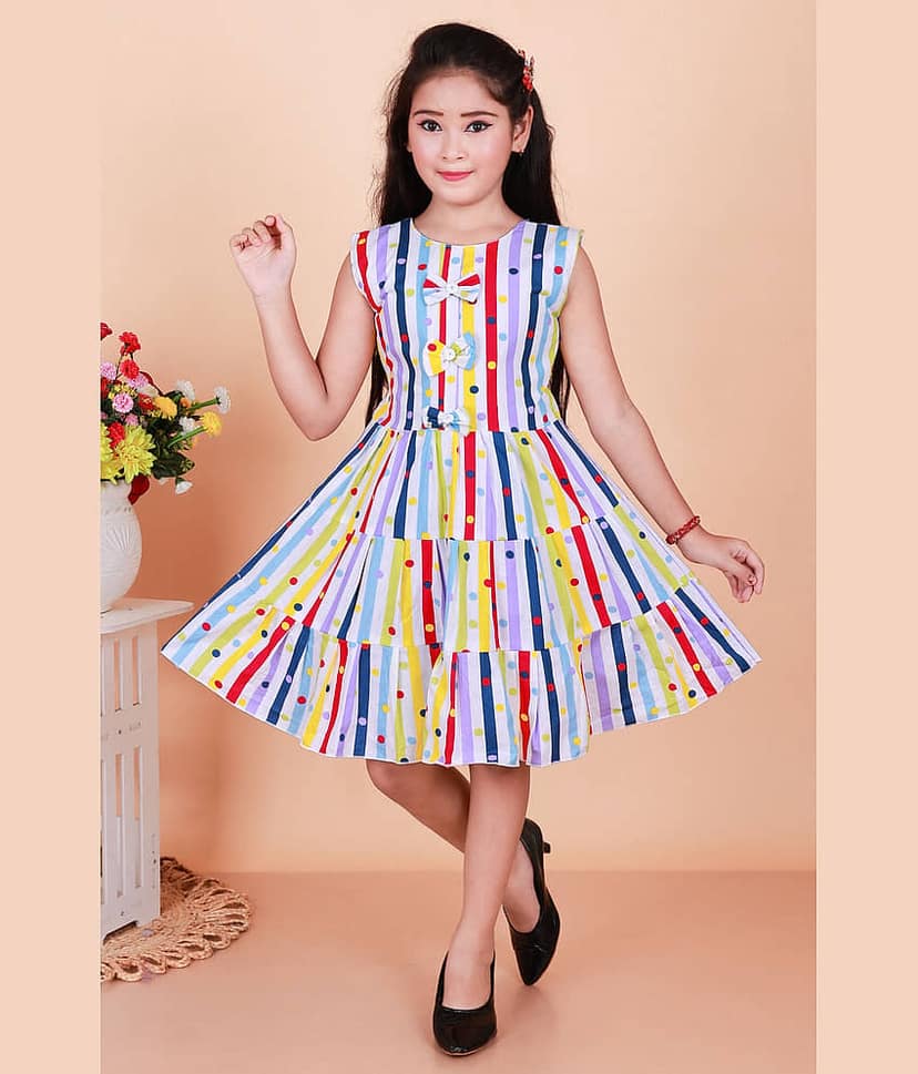 M.MONGELA DRESSES Cotton Blend Frock For Girls ( Pack of 1 , Multicolor 2 )