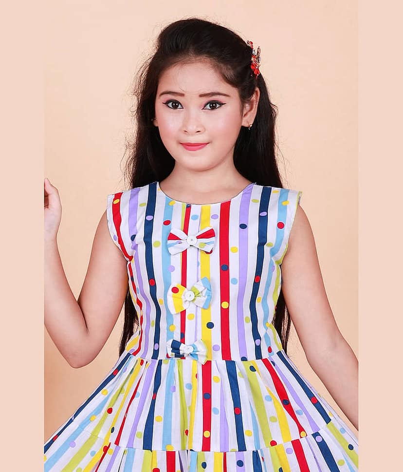 M.MONGELA DRESSES Cotton Blend Frock For Girls ( Pack of 1 , Multicolor 2 ) view 2
