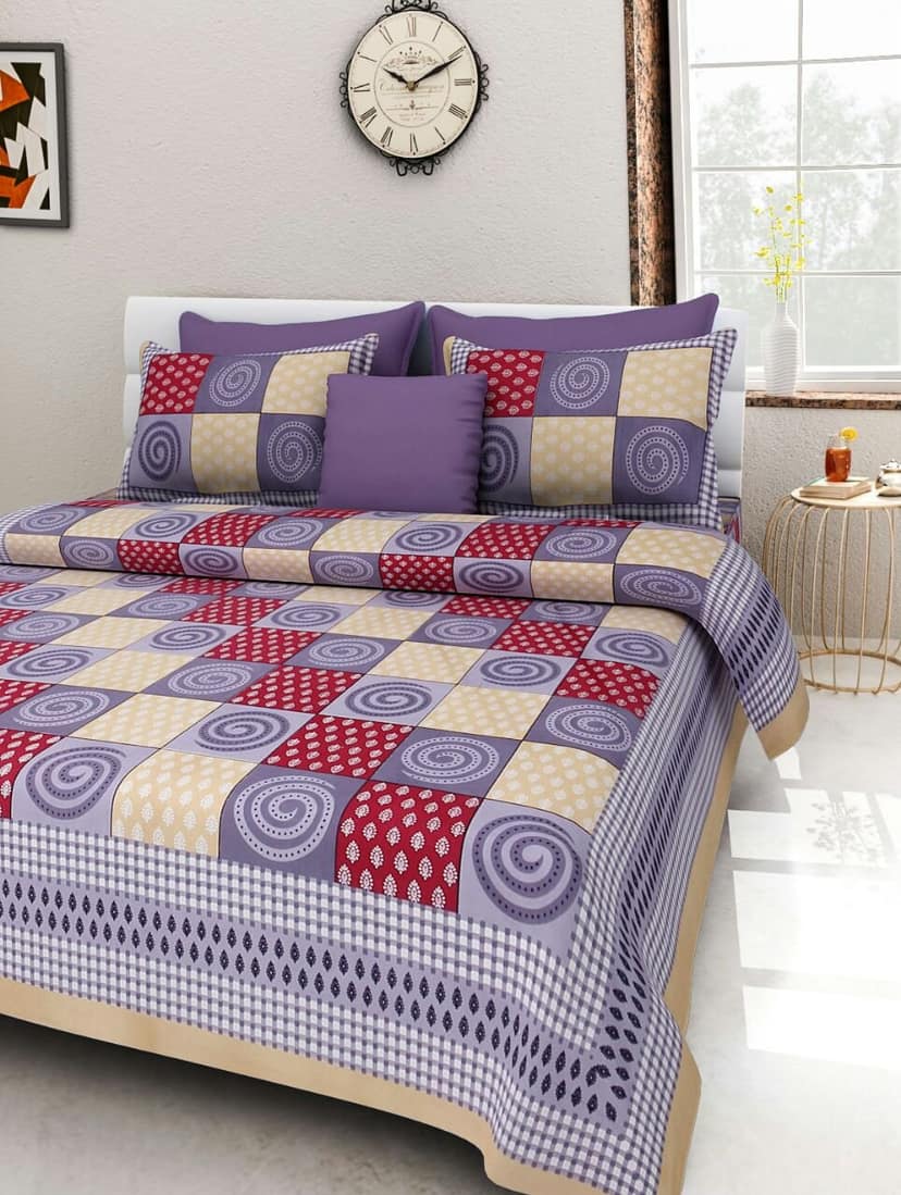 DreamKraft Jaipuri Print 120 TC Cotton Double Bedsheet with 2 Pillow Covers(King, Pink)