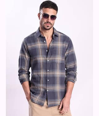 Bene Kleed 100% Cotton Regular Fit Checks Full Sleeves Men's Casual Shirt - Grey ( Pack of 1 )