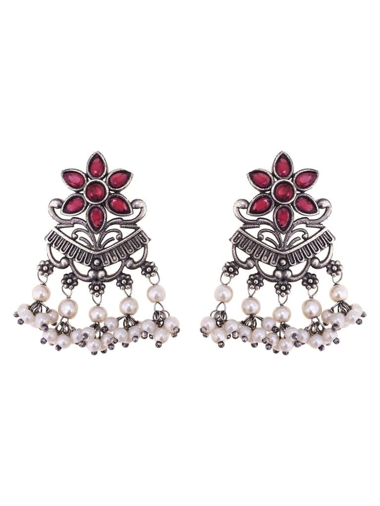 Silver Oxidised Red Stone Studded Tribal Choker Jewellery set view 5