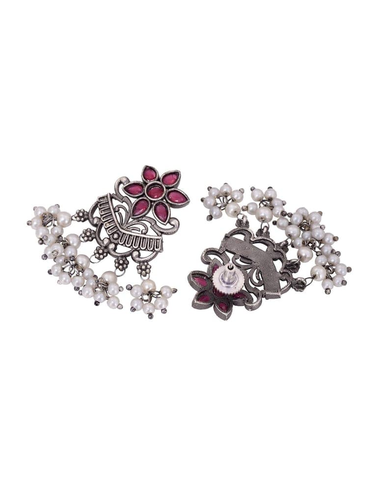 Silver Oxidised Red Stone Studded Tribal Choker Jewellery set view 6