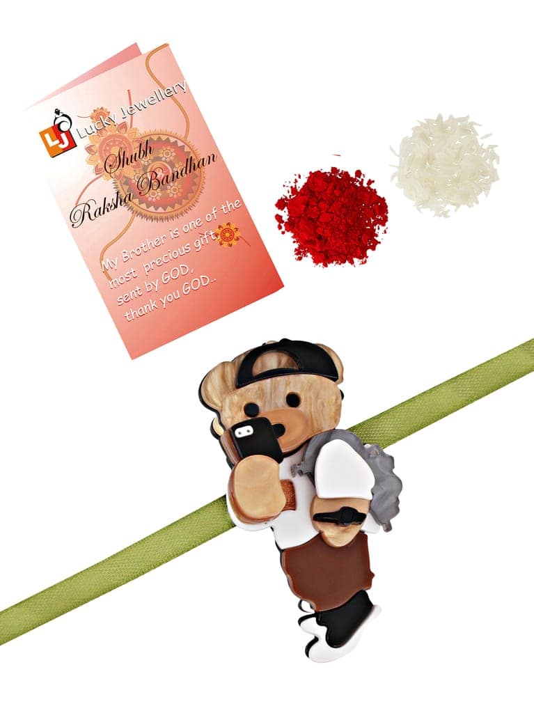 Lucky Jewellery Trendy Fashion Plastic Cute Teddy Bear Kids Rakhi - Rakshabandhan Guitar Cat Cub Rakhee Bracelet for Kids Brother Bhaiya Bhai Bhabhi - Pack of 1 (425-CHR1-1193-1) view 3