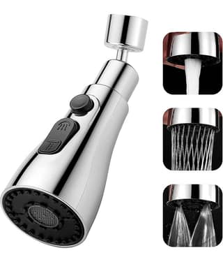 EIGHTEEN ENTERPRISE Universal Kitchen Faucet 3-Function Pull Down Sink Sprayer Attachment for Faucet Pull Out Spray Head Big Angle Rotatable Anti -Splash Faucet for Kitchen Rotating Sink Faucet Aerator (Silver).