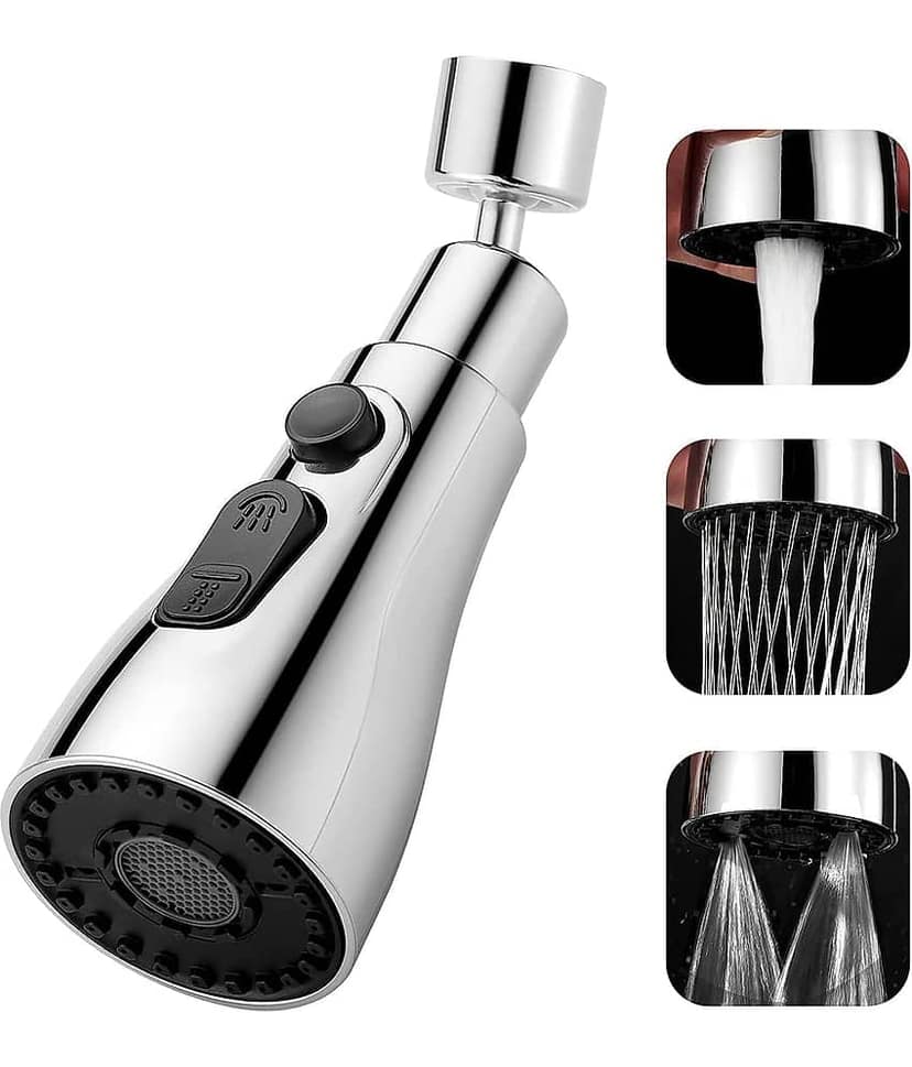 EIGHTEEN ENTERPRISE Universal Kitchen Faucet 3-Function Pull Down Sink Sprayer Attachment for Faucet Pull Out Spray Head Big Angle Rotatable Anti -Splash Faucet for Kitchen Rotating Sink Faucet Aerator (Silver).