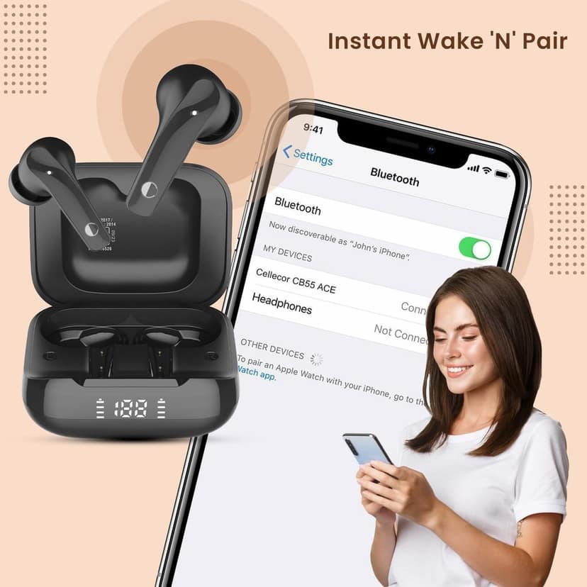 CELLECOR BroPods CB55 ACE TWS with 70 Hours Playtime | Instant Wake 'N' Pair | HD Sound | 5.3V Bluetooth | Digital Display (Black) view 4