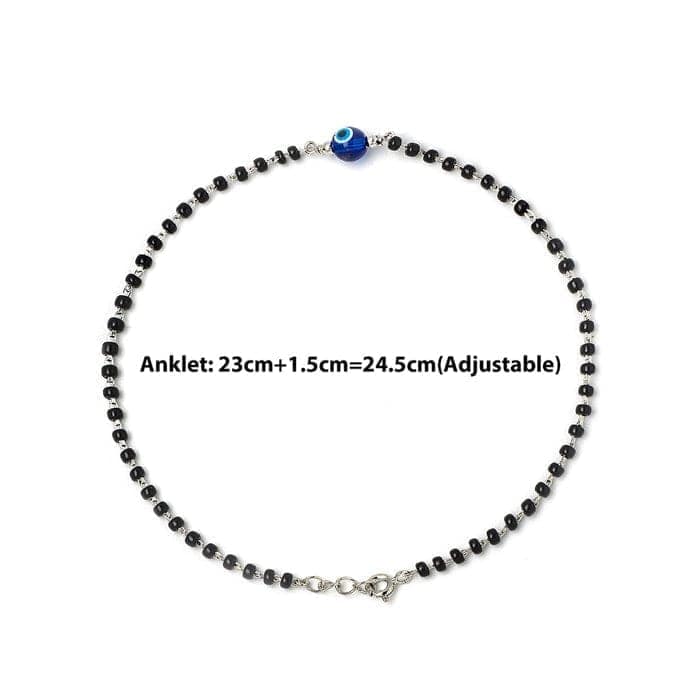 Silver Holy Evil Eye Black Beads Pair Of Anklets view 4