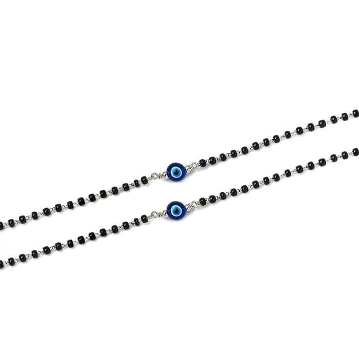 Silver Holy Evil Eye Black Beads Pair Of Anklets view 5