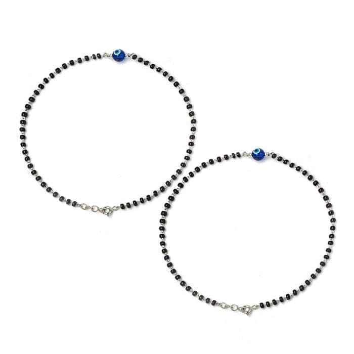 Silver Holy Evil Eye Black Beads Pair Of Anklets view 6