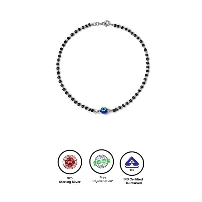 Silver Holy Evil Eye Black Beads Pair Of Anklets view 7