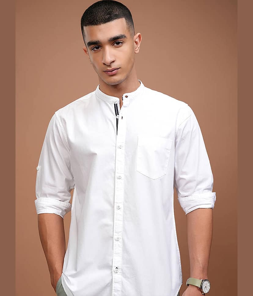 Highlander 100% Cotton Slim Fit Solids Full Sleeves Men's Casual Shirt - White ( Pack of 1 )