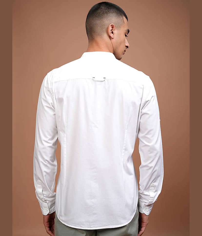 Highlander 100% Cotton Slim Fit Solids Full Sleeves Men's Casual Shirt - White ( Pack of 1 ) view 3