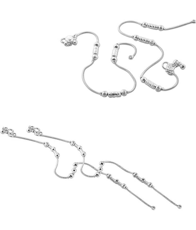 HEER COLLECTION - Silver Anklets ( Pack of 2 )
